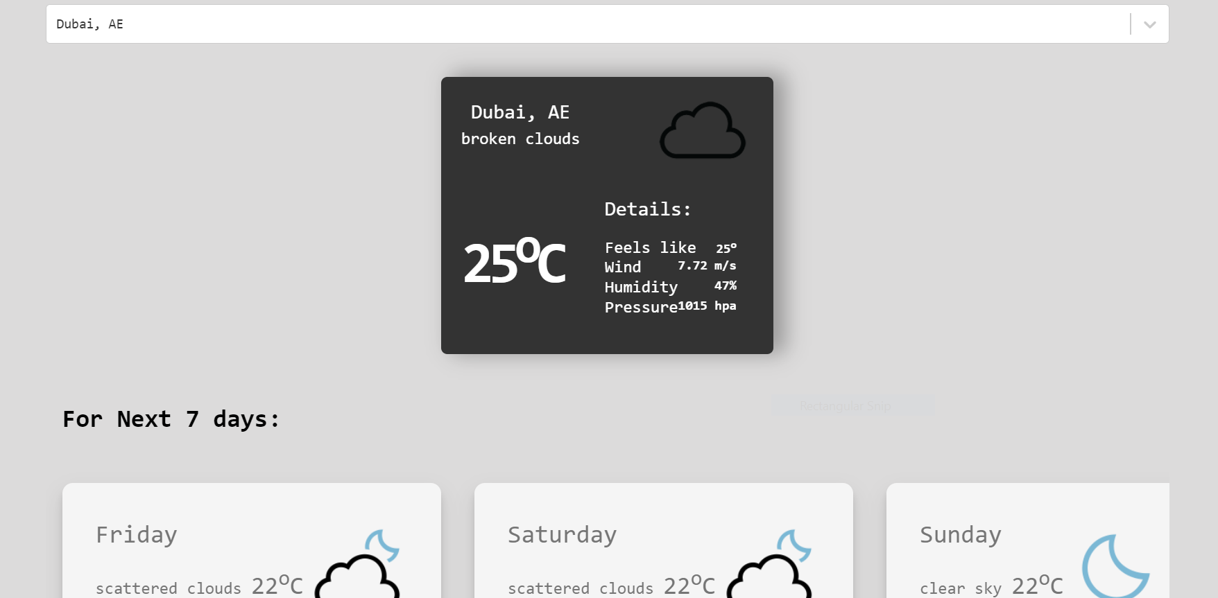 Weather forecasting web application page image